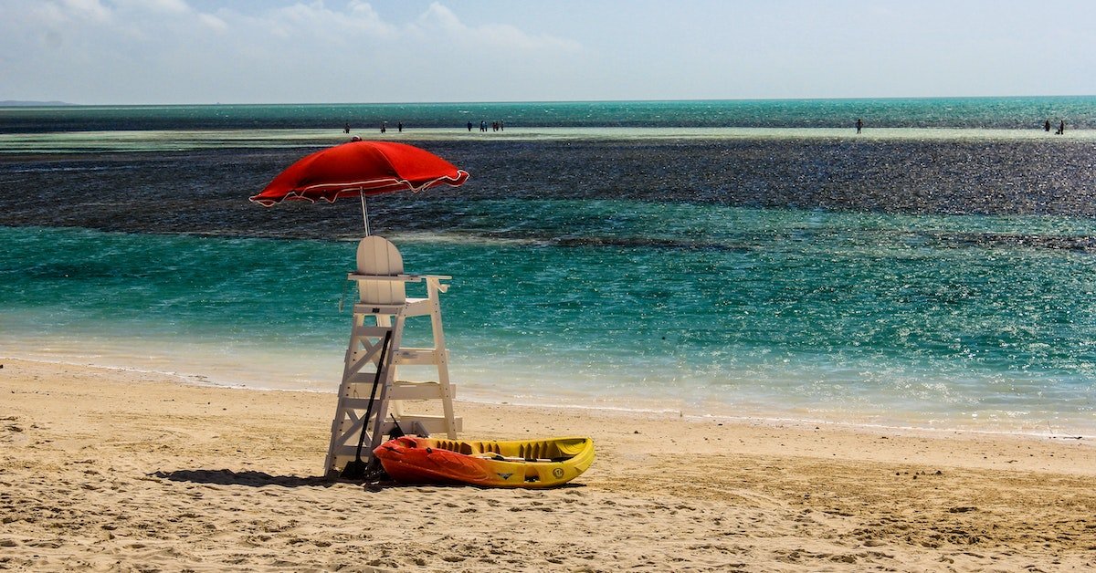 The Bahamas,A Lifeguard Post with Umbrella on the Beach